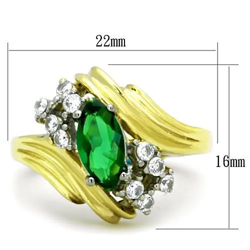 TK1566 TwoTone IP Gold Ion Plating Stainless Steel Ring with Synthetic Synthetic Glass in Emerald Alamode Rings