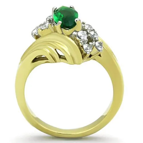 TK1566 TwoTone IP Gold Ion Plating Stainless Steel Ring with Synthetic Synthetic Glass in Emerald Alamode Rings