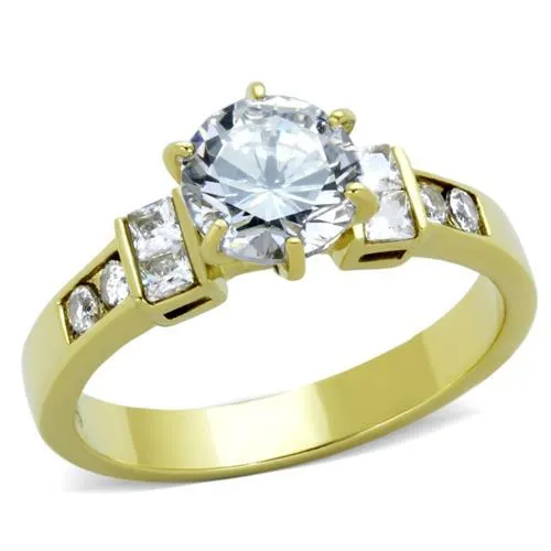 TK1898 IP GoldIon Plating Stainless Steel Ring with AAA Grade CZ in Clear Alamode Rings TK1898 IP GoldIon Plating Stainless Steel Ring with AAA Grade CZ in Clear Alamode Rings