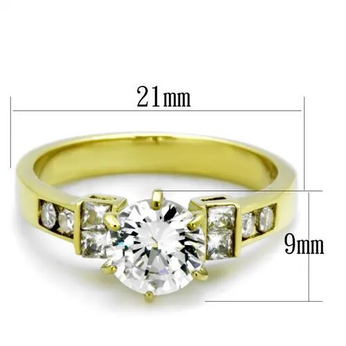 TK1898 IP GoldIon Plating Stainless Steel Ring with AAA Grade CZ in Clear Alamode Rings