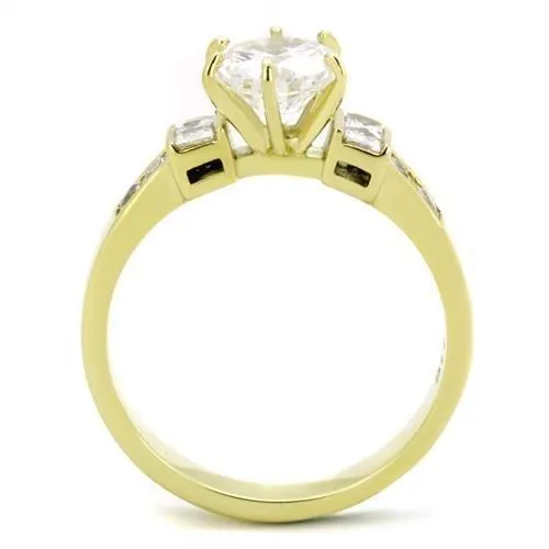 TK1898 IP GoldIon Plating Stainless Steel Ring with AAA Grade CZ in Clear Alamode Rings