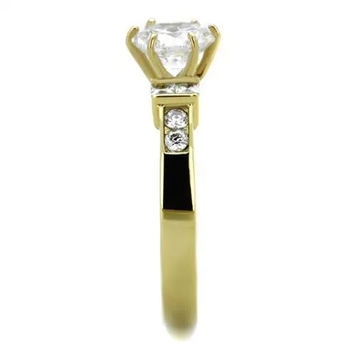 TK1898 IP GoldIon Plating Stainless Steel Ring with AAA Grade CZ in Clear Alamode Rings