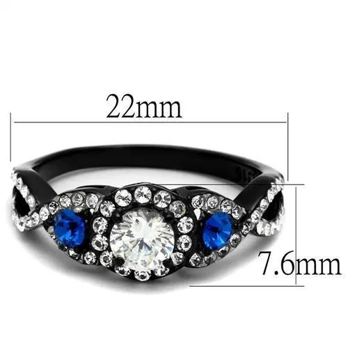 TK2286 TwoTone IP Black Ion Plating Stainless Steel Ring with AAA Grade CZ in Clear Alamode Rings