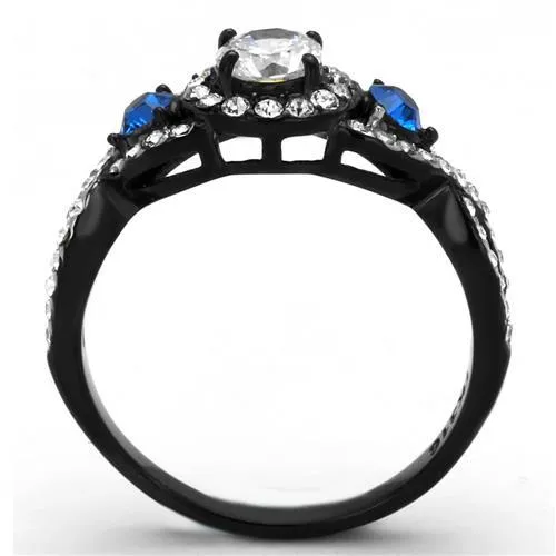 TK2286 TwoTone IP Black Ion Plating Stainless Steel Ring with AAA Grade CZ in Clear Alamode Rings