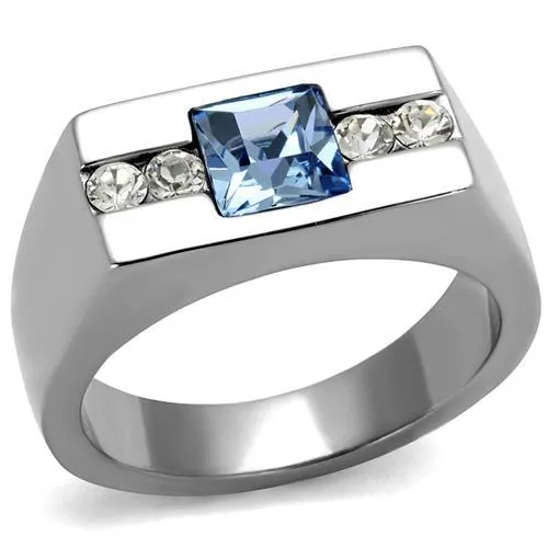 TK2307 High polished no plating Stainless Steel Ring with Top Grade Crystal in Aquamarine Alamode Rings TK2307 High polished no plating Stainless Steel Ring with Top Grade Crystal in Aquamarine Alamode Rings