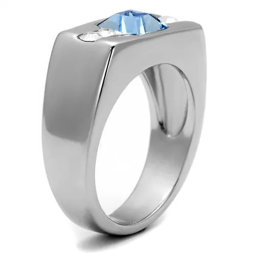 TK2307 High polished no plating Stainless Steel Ring with Top Grade Crystal in Aquamarine Alamode Rings