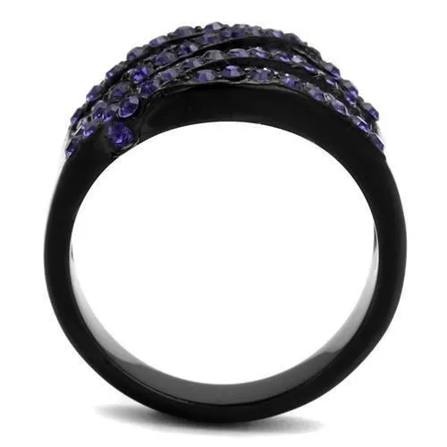 TK2551 IP BlackIon Plating Stainless Steel Ring with Top Grade Crystal in Multi Color Alamode Rings