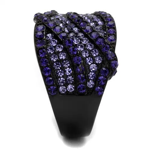 TK2551 IP BlackIon Plating Stainless Steel Ring with Top Grade Crystal in Multi Color Alamode Rings