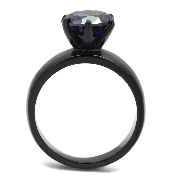 TK2999 IP BlackIon Plating Stainless Steel Ring with AAA Grade CZ in Amethyst Alamode Rings
