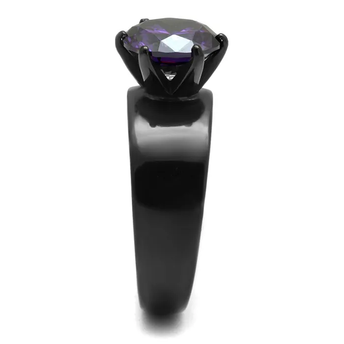 TK2999 IP BlackIon Plating Stainless Steel Ring with AAA Grade CZ in Amethyst Alamode Rings