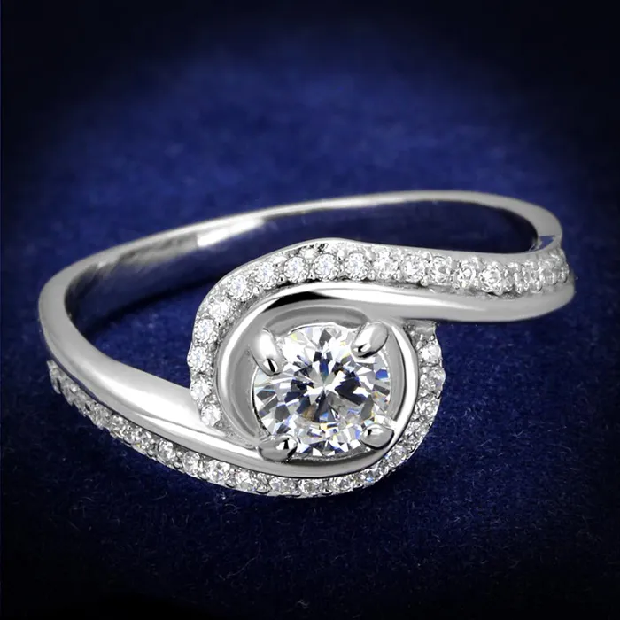 TS397 Rhodium 925 Sterling Silver Ring with AAA Grade CZ in Clear Alamode Rings