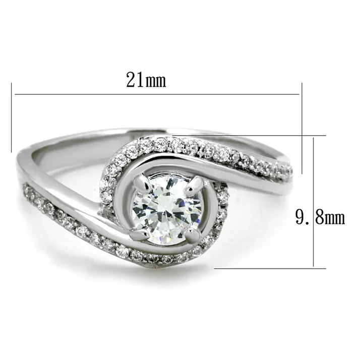 TS397 Rhodium 925 Sterling Silver Ring with AAA Grade CZ in Clear Alamode Rings