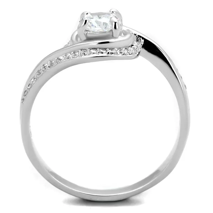 TS397 Rhodium 925 Sterling Silver Ring with AAA Grade CZ in Clear Alamode Rings