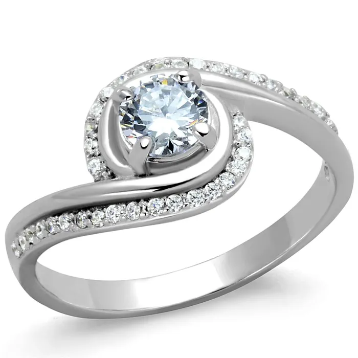 TS397 Rhodium 925 Sterling Silver Ring with AAA Grade CZ in Clear Alamode Rings