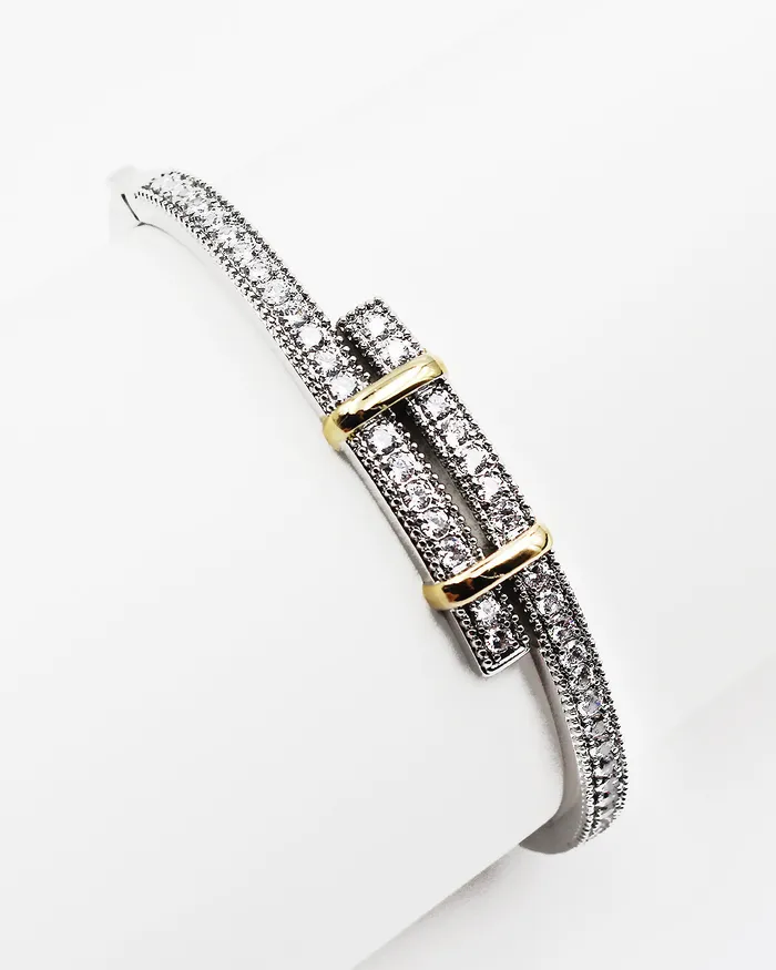 Bracelets 02072024 Two Tone CZ Wrap Bangle Bracelet