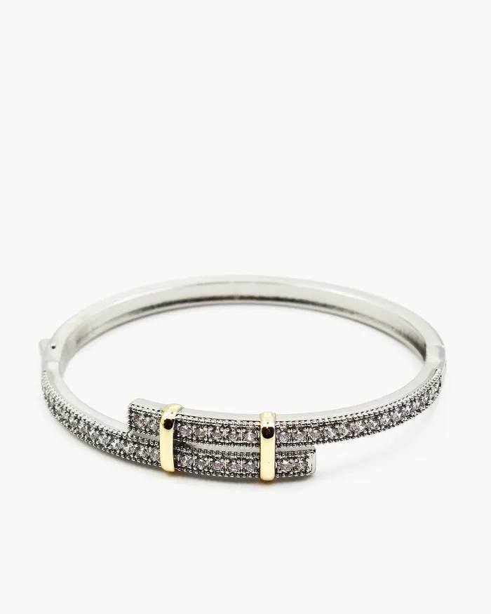 Bracelets 02072024 Two Tone CZ Wrap Bangle Bracelet Bracelets 02072024 Two Tone CZ Wrap Bangle Bracelet