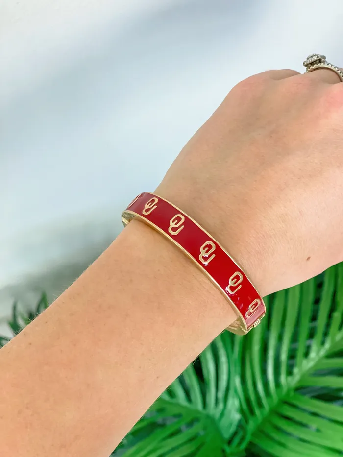 Bracelets Judson Co Collegiate Gold Football Hinged Bangle Bracelet Oklahoma Red