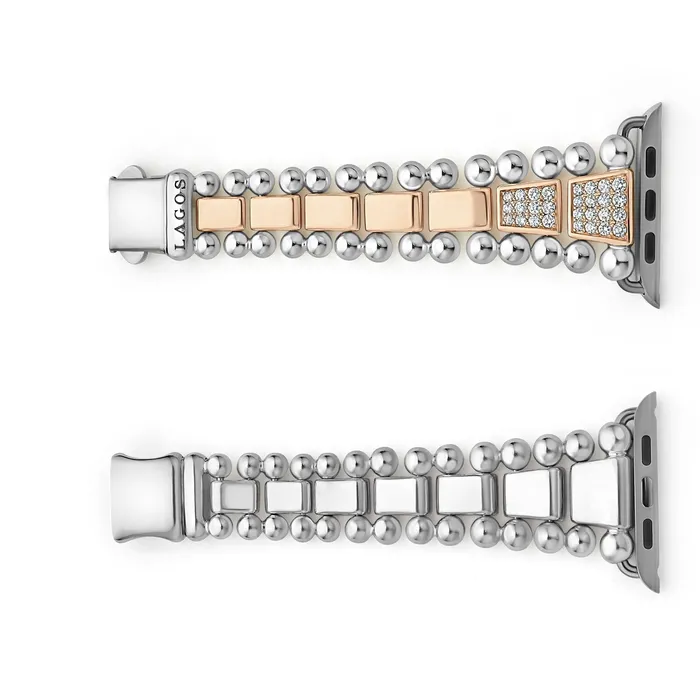 Bracelets LAGOS Smart Caviar 18K Rose Gold and Sterling Silver Half Diamond Watch Bracelet4249mm Bracelets LAGOS Smart Caviar 18K Rose Gold and Sterling Silver Half Diamond Watch Bracelet4249mm