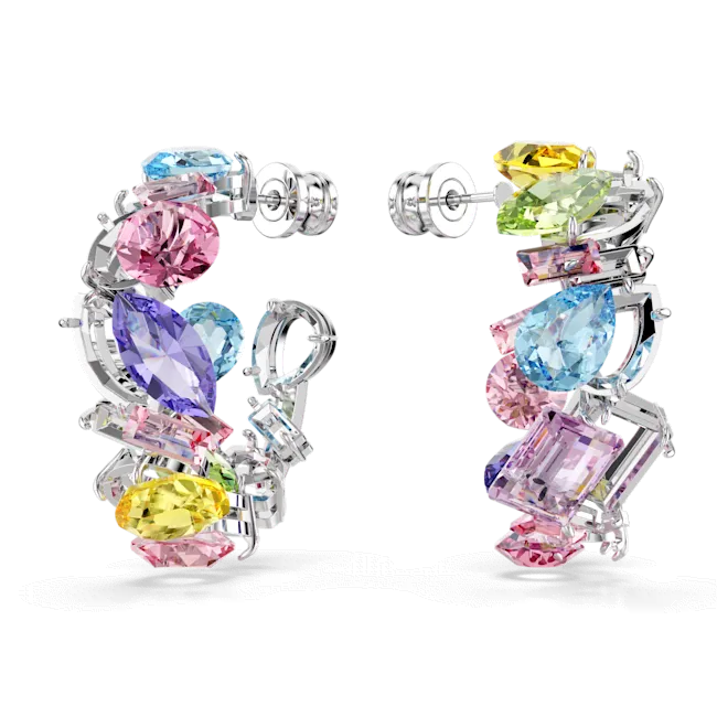 Earrings Swarovski Swarovski Gema Hoop Earrings Asymmetrical Design Mixed cuts Small Multicolored Rhodium plated