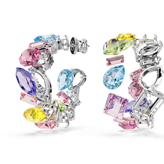 Earrings Swarovski Swarovski Gema Hoop Earrings Asymmetrical Design Mixed cuts Small Multicolored Rhodium plated