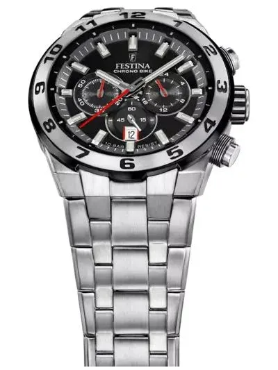 Festina Bracelets Festina Chrono Bike Genta Black Dial Stainless Steel Bracelet Watch