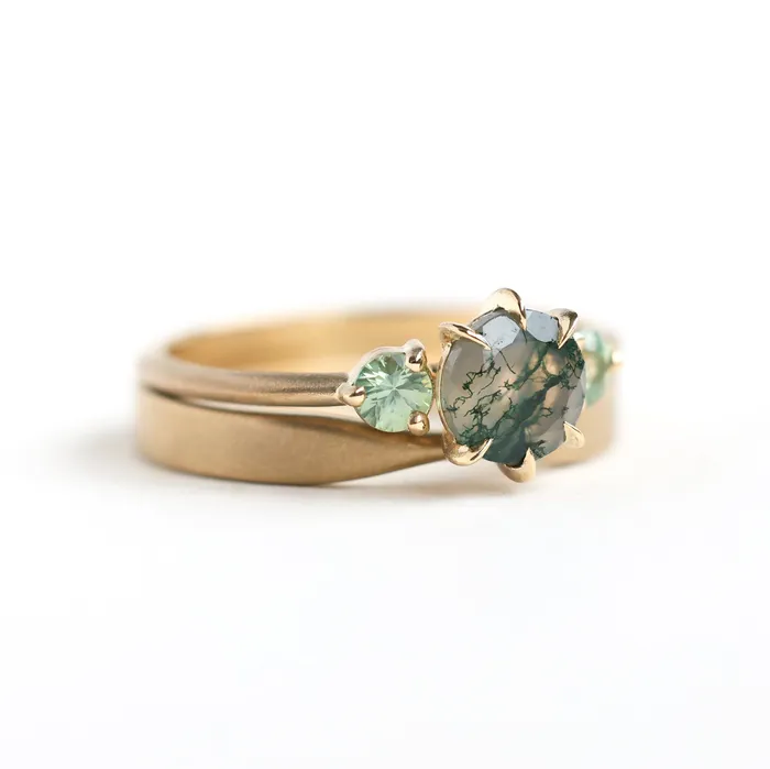 Moss Agate Wedding Ring Set Capucinne Rings Moss Agate Wedding Ring Set Capucinne Rings