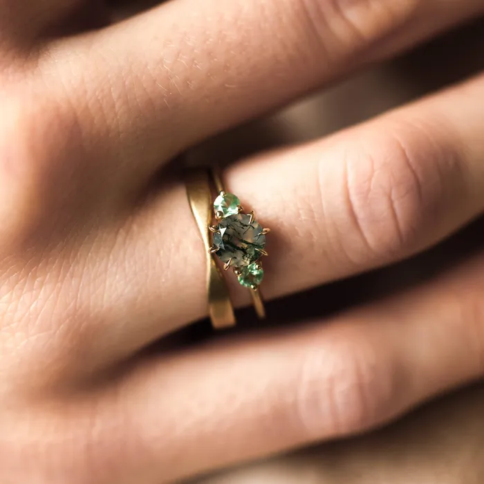 Moss Agate Wedding Ring Set Capucinne Rings Moss Agate Wedding Ring Set Capucinne Rings