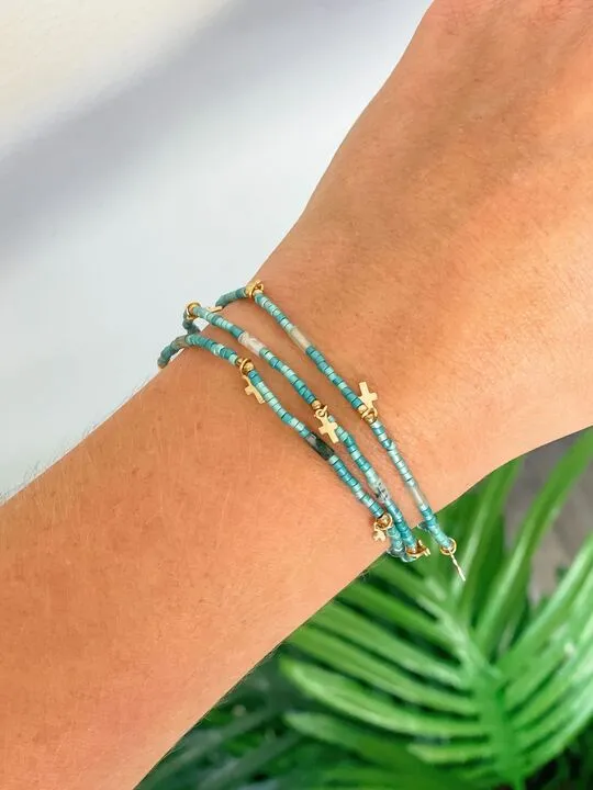 Prep Obsessed PR Bracelets Semi Precious Cross Bracelet Set Green
