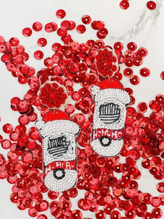 Prep Obsessed TL Earrings Santa Spiked Seltzer Beaded Dangle Earrings