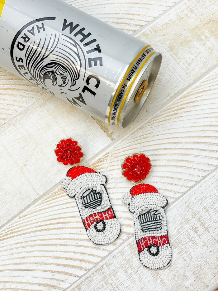Prep Obsessed TL Earrings Santa Spiked Seltzer Beaded Dangle Earrings