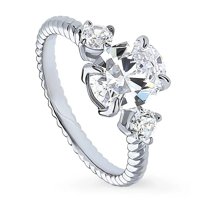 Rings BERRICLE 3Stone Cable 18ct Oval CZ Ring in Sterling Silver