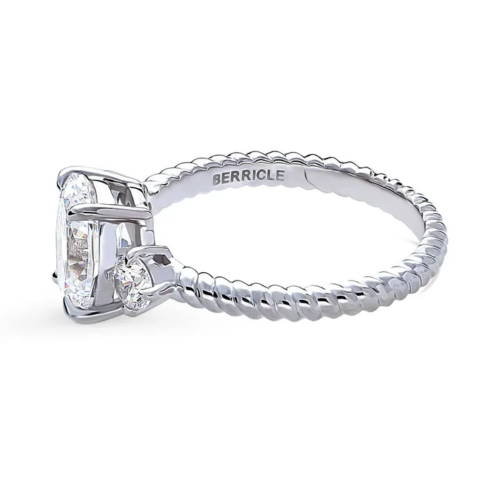 Rings BERRICLE 3Stone Cable 18ct Oval CZ Ring in Sterling Silver