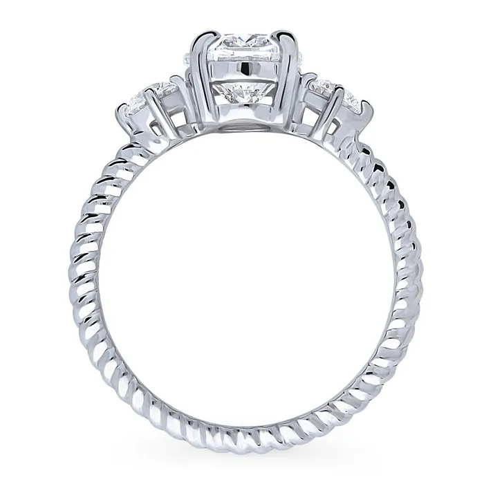 Rings BERRICLE 3Stone Cable 18ct Oval CZ Ring in Sterling Silver