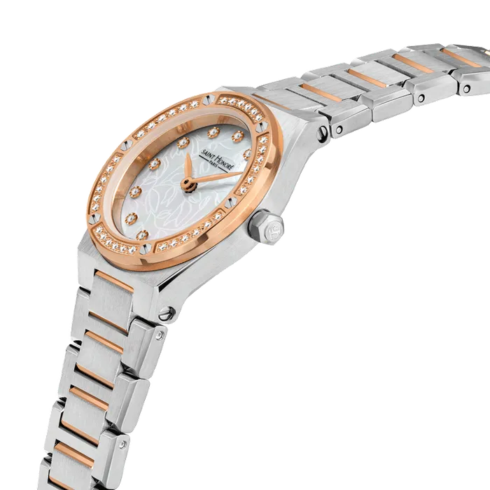 Saint Honore New Haussman Womens White MOP Dial Silver Rose Gold Watch Saint Honore Earrings