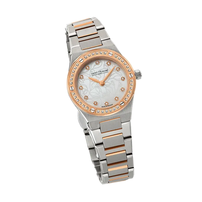 Saint Honore New Haussman Womens White MOP Dial Silver Rose Gold Watch Saint Honore Earrings