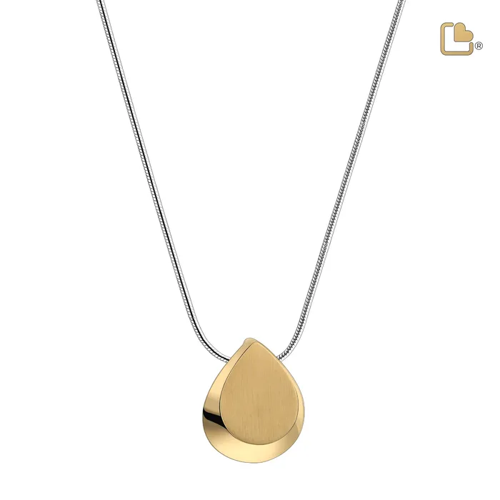 Drop Ashes Pendant Polished Brushed Gold Vermeil LoveUrns Treasure PreStyled Sets