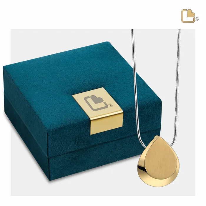 Drop Ashes Pendant Polished Brushed Gold Vermeil LoveUrns Treasure PreStyled Sets