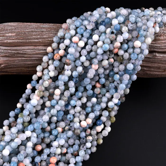 Earrings Intrinsic Trading Natural Aquamarine Faceted 6mm Rounded Briolette Teardrop Beads Good For Earrings 155 Strand