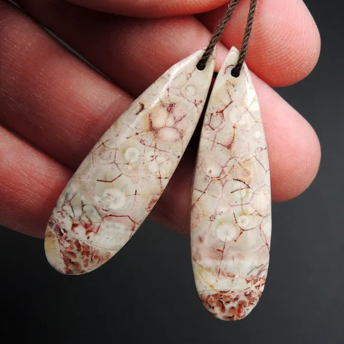 Earrings Intrinsic Trading Natural Galaxy Jasper Earring Pair Teardrop Cabochon Cab Pair Drilled Matched Earrings Bead Pair Natural Stone E2718