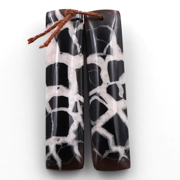 Earrings Intrinsic Trading Natural Septarian Fossil Earring Pair Cabochon Cab Pair Drilled Rectangle Matched Earrings Black White Pattern Bead Pair