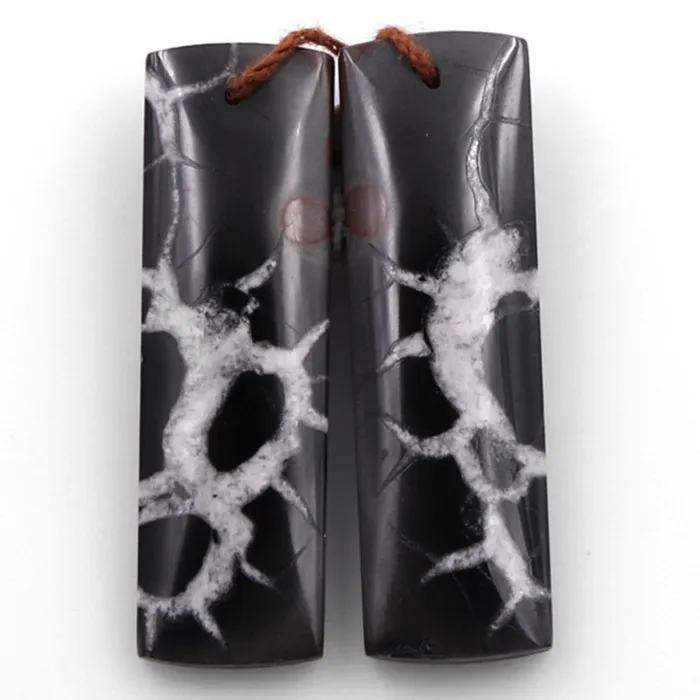 Earrings Intrinsic Trading Natural Septarian Fossil Earring Pair Cabochon Cab Pair Drilled Rectangle Matched Earrings Black White Pattern Bead Pair