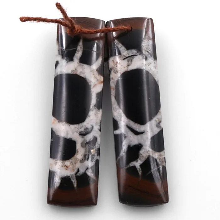 Earrings Intrinsic Trading Natural Septarian Fossil Earring Pair Cabochon Cab Pair Drilled Rectangle Matched Earrings Black White Pattern Bead Pair