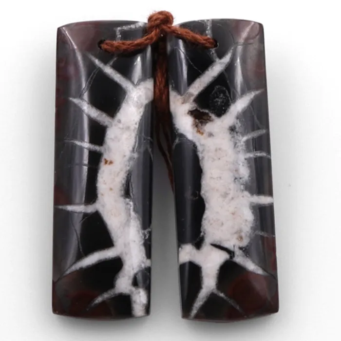 Earrings Intrinsic Trading Natural Septarian Fossil Earring Pair Cabochon Cab Pair Drilled Rectangle Matched Earrings Black White Pattern Bead Pair