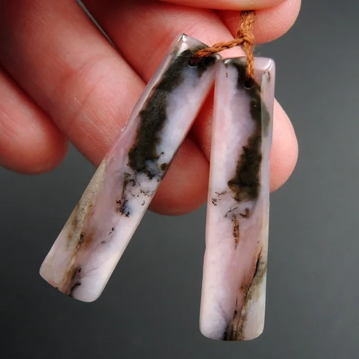 Earrings Intrinsic Trading Pink Opal Earring Pair Rectangle Cabochon Cab Pair Drilled Matched Earrings Natural Bead Pair E2641