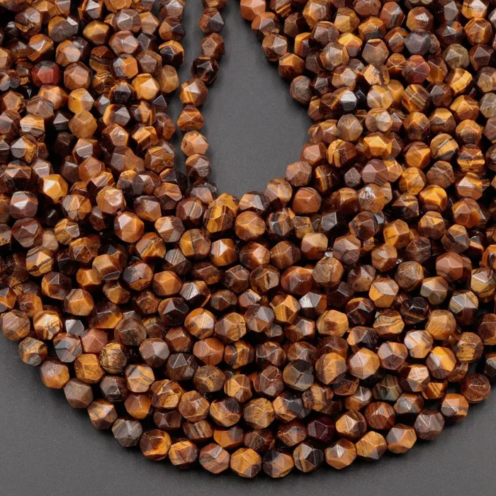 Earrings Intrinsic Trading Star Cut Natural Tiger Eye Beads Faceted 6mm 8mm 10mm Rounded Nugget Sharp Facets 15 Strand