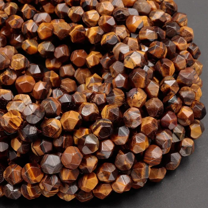 Earrings Intrinsic Trading Star Cut Natural Tiger Eye Beads Faceted 6mm 8mm 10mm Rounded Nugget Sharp Facets 15 Strand