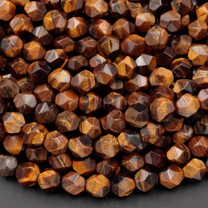 Earrings Intrinsic Trading Star Cut Natural Tiger Eye Beads Faceted 6mm 8mm 10mm Rounded Nugget Sharp Facets 15 Strand