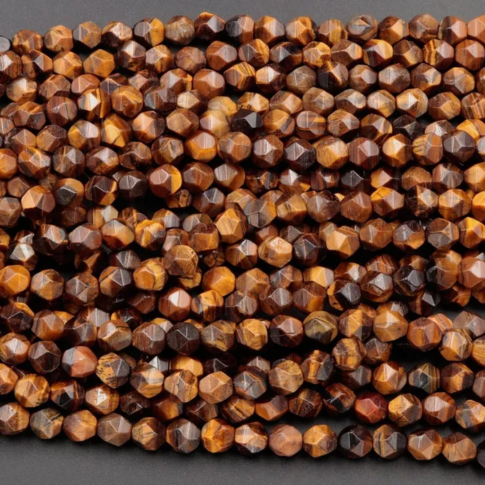 Earrings Intrinsic Trading Star Cut Natural Tiger Eye Beads Faceted 6mm 8mm 10mm Rounded Nugget Sharp Facets 15 Strand