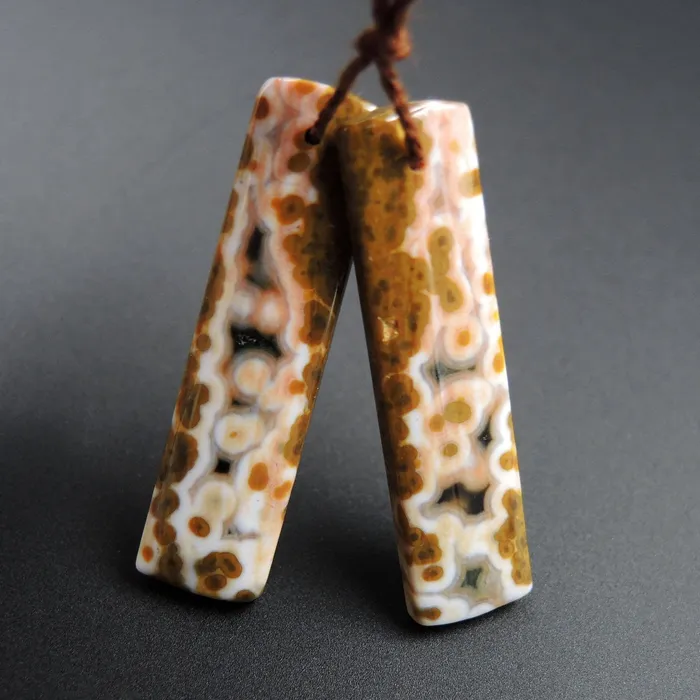 Intrinsic Trading Earrings Natural Ocean Jasper Earring Pair Rectangle Cabochon Cab Pair Drilled Matched Earrings Bead Pair Natural Stone E1853