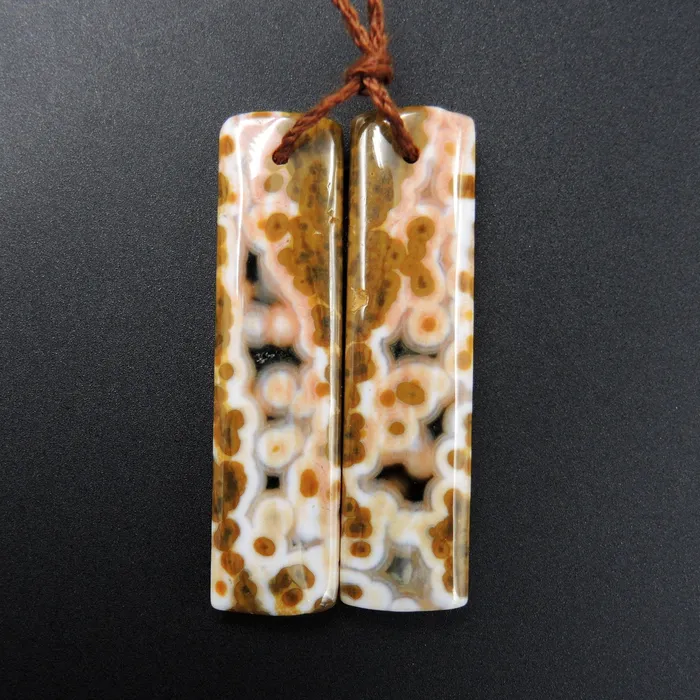 Intrinsic Trading Earrings Natural Ocean Jasper Earring Pair Rectangle Cabochon Cab Pair Drilled Matched Earrings Bead Pair Natural Stone E1853